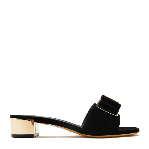 Salvatore Ferragamo/菲拉格慕 黑色 女士ZEFIR蝴蝶結飾絲絨涼拖 733786-01R508