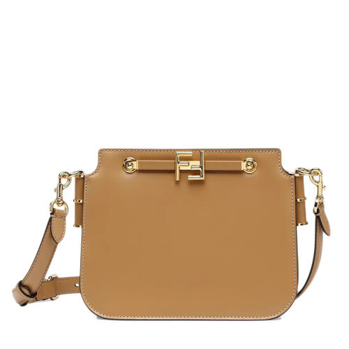 FENDI/芬迪  TOUCH系列 女士米色小牛皮金色FF扣單肩斜挎包8BT349AHK2F15KR