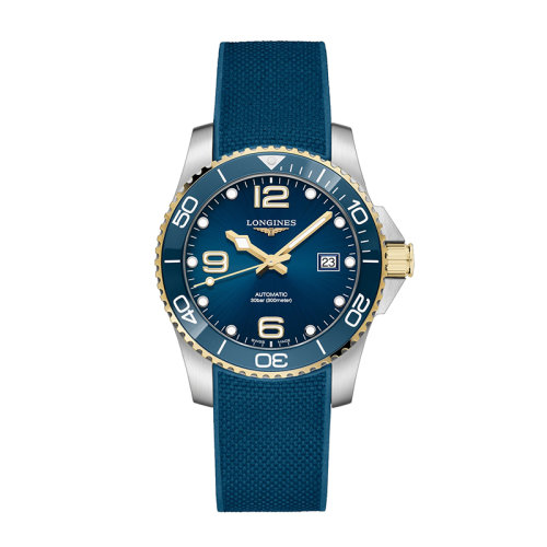 LONGINES/浪琴 康卡斯?jié)撍盗?男女同款精鋼表殼深藍色表盤橡膠表帶自動機械機芯防反光藍寶石鏡面41毫米手表L3.781.3.96.9