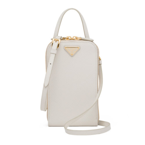 PRADA/普拉達 22新款 女士mini白色saffiano皮革琺瑯徽標配手柄拆卸調節肩帶拉鏈開合單肩斜挎手提包1BP027_NZV_F0K74_V_YM1