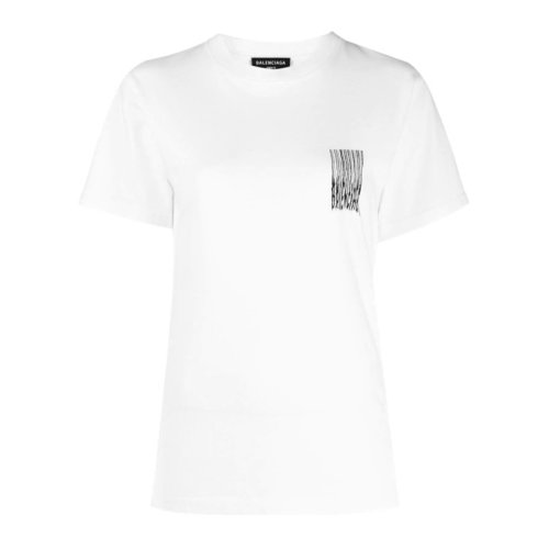 Balenciaga/巴黎世家女士純色棉質條碼圖案裝飾平紋針織圓領短袖上衣T恤 661705-TKVE5 多色可選