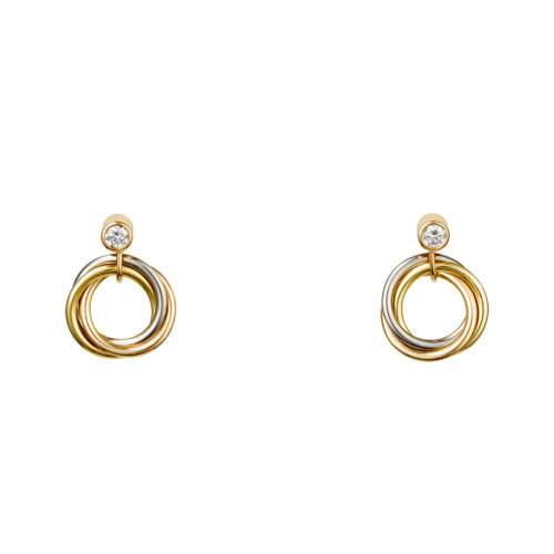 CARTIER/卡地亞 TRINITY系列 18K金白金玫瑰金黃金三環三色鑲鉆耳環 B8043200