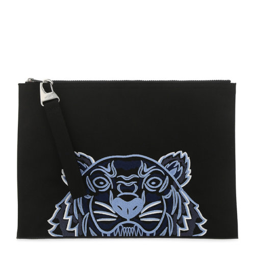 KENZO/高田賢三 男士 Kampus系列男士黑色帆布經典字母徽標虎頭刺繡圖案拉鏈開合公文包手拿包男包