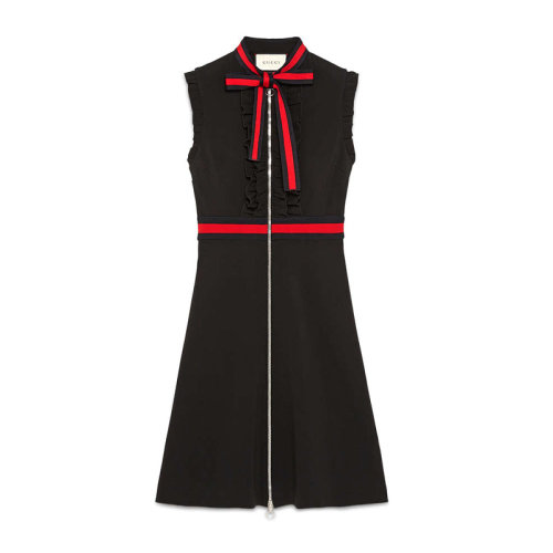 GUCCI 古馳 女裝 服飾 黑色粘膠纖維條紋蝴蝶結無袖女士連衣裙