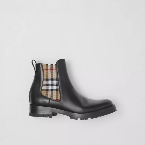  BURBERRY 22年秋冬 女士 Vintage 格紋裝飾皮革切爾西靴 80423631 預(yù)定商品1-3周發(fā)貨