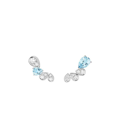 Chaumet/尚美  JOSéPHINERONDE D'AIGRETTES系列 女士18k金白金鉆石2顆海藍寶石梨耳環084377