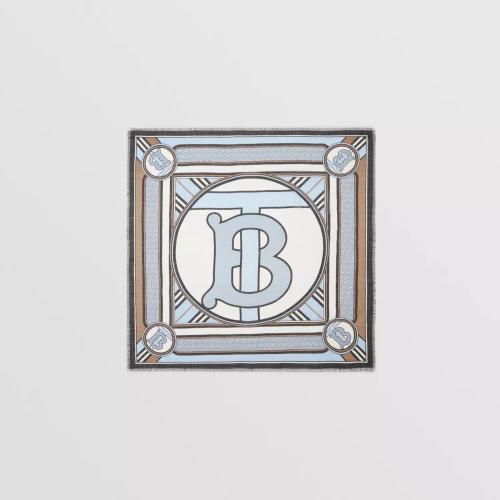  BURBERRY 22年秋冬 女士 蒙太奇印花絲毛混紡大號方巾 80587501