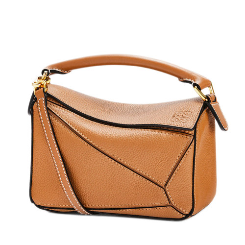 LOEWE/羅意威 經(jīng)典Puzzle系列 女士迷你淺焦糖色粒面小牛皮手提單肩包拼圖包0010585818