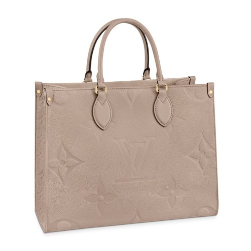 Louis Vuitton/路易威登ONTHEGO系列 女士中號米鴿色壓紋老花粒面牛皮革金扣單肩斜挎托特包M45607