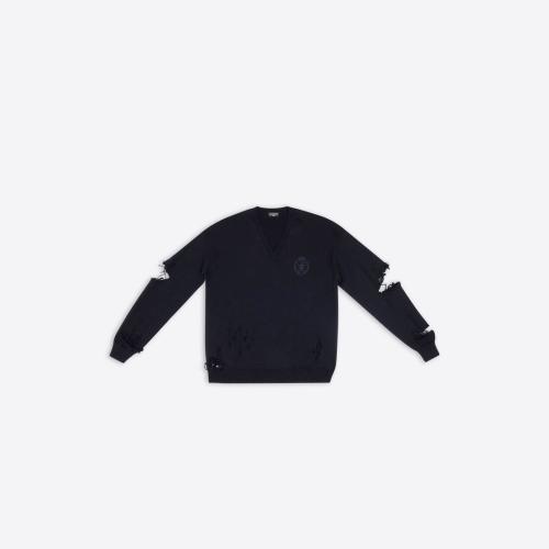  BALENCIAGA巴黎世家 22年春夏 男士 長袖T恤 DESTROYED OVERSIZE V領上衣 696091T16420414
