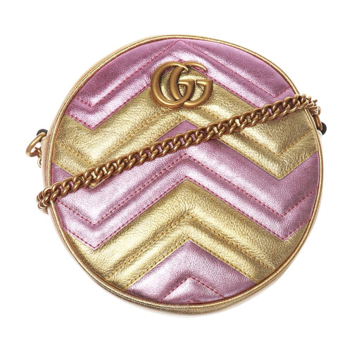 GUCCI/古馳 女士拼色皮革斜挎包單肩包圓餅包 550154-0U1ZC-8088