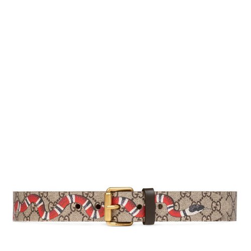 GUCCI/古馳 經典款 男士米色帆布雙G印花珊瑚蛇針扣腰帶35毫米434520K5O1T8692