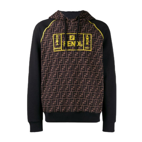 Fendi/芬迪  男裝 服裝 混色棉質經典復古LOGO印花長袖連帽 男士衛衣