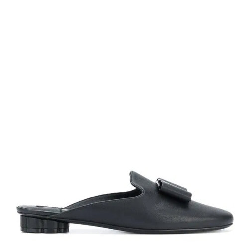 Salvatore Ferragamo/菲拉格慕 女士黑色圓頭蝴蝶結包腳高跟拖鞋女鞋 01-N226-684331
