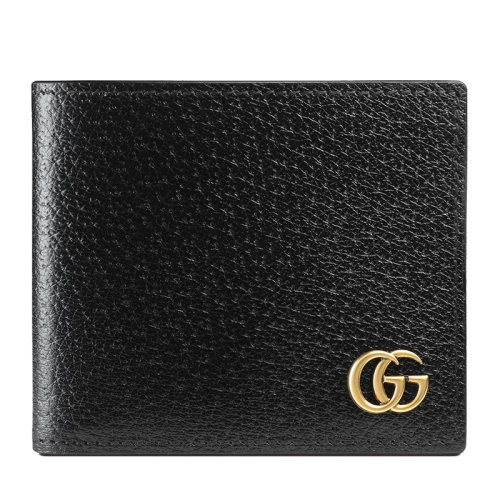 GUCCI/古馳 經(jīng)典款 男士黑色GG Marmont皮革經(jīng)典金色雙G細(xì)節(jié)對折短款錢包428726DJ20T1000