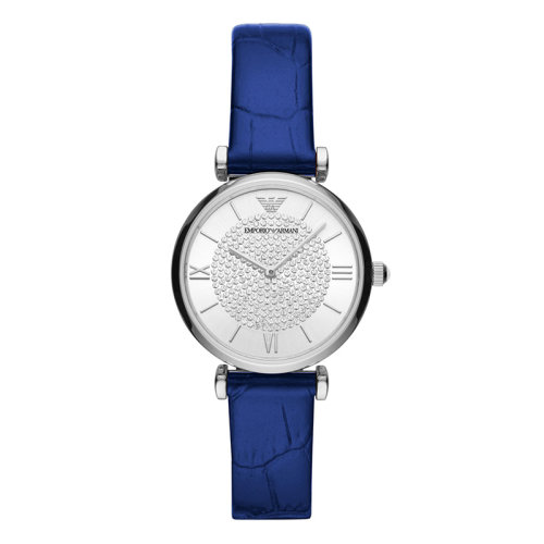 Emporio Armani/安普里奧阿瑪尼 滿天星手表 藍色皮帶休閑商務女表 石英女士腕表 送女友生日禮物 AR11344