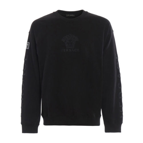 VERSACE/范思哲 男士黑色棉質(zhì)經(jīng)典字母徽標美杜莎頭像印花裝飾復古長袖上衣衛(wèi)衣套頭衫 A83498-A228146-A008