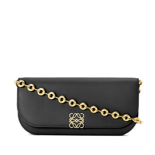 LOEWE/羅意威 22春夏新款Goya系列 女士長款黑色絲綢牛皮風(fēng)琴結(jié)構(gòu)單肩手提手拿鏈條包A896O45X01-1100