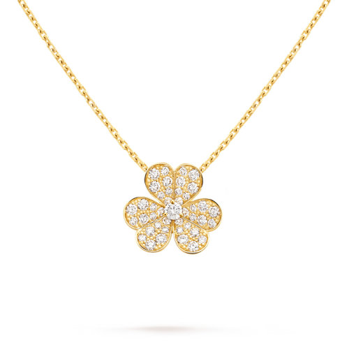 Van Cleef & Arpels/梵克雅寶 經典Frivole系列 18k金黃金鑲嵌鉆石滿鉆三瓣花朵小號吊墜VCARP2V100