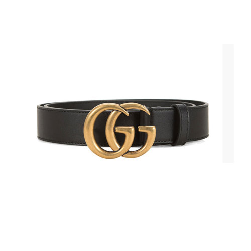 GUCCI/古馳  女士腰帶 黑色牛皮雙G板扣腰帶 寬3cm