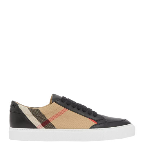 BURBERRY/博柏利 22年早春新款 女士黑色棉質拼小牛皮格紋運動鞋80243311