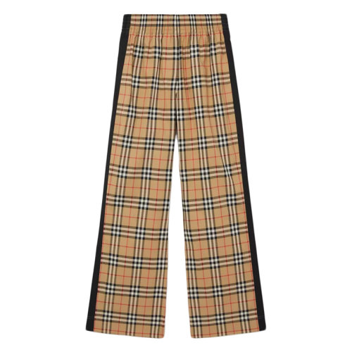 BURBERRY/博柏利  女士米色復古格紋彈力黑色側帶棉質長褲80405971