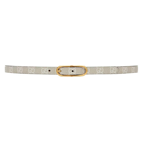 GUCCI/古馳 22年秋冬新款 Jackie 1961系列 女士米色和白色帆布老花圖案金扣窄版腰帶15毫米649492UUL0C9679