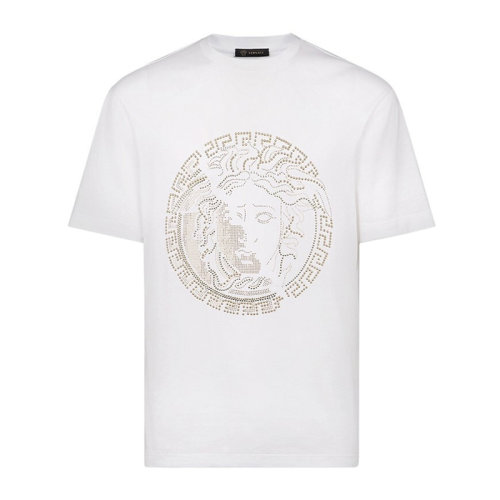 VERSACE/范思哲 男士白色棉質(zhì)經(jīng)典字母徽標(biāo)美杜莎頭像裝飾圓領(lǐng)短袖上衣T恤 A81884-A224589-A001