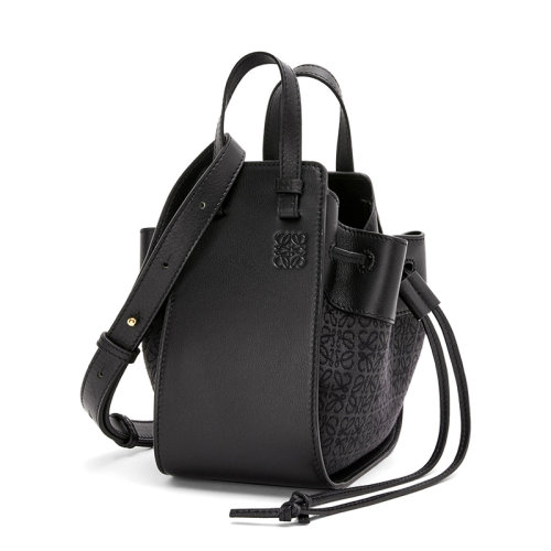 LOEWE/羅意威 20  Hammock系列 女士迷你無煙煤色/黑色小牛皮抽繩封口吊床束帶單肩手提包0010592947