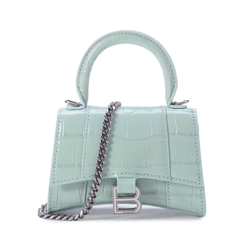 Balenciaga/巴黎世家 【22春夏新款】 女士鱷魚紋HOURGLASS系列牛皮革手提單肩斜挎包迷你鏈條包沙漏包 664676 1LR6Y