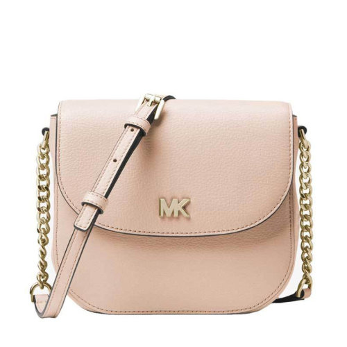 Michael Kors/邁克·科爾斯 女士粉色牛皮經(jīng)典MK字母徽標(biāo)裝飾翻蓋磁扣開合單肩包斜挎包女包 32S8GF5C0L-SOFTPINK