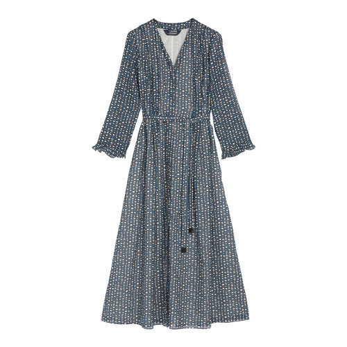 MaxMara/麥絲瑪拉 22年早春新款 SUB系列 女士午夜藍色純棉碎花印花玻璃紗連衣裙9221232106002