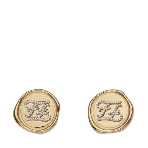 FENDI/芬迪  KARLIGRAPHY系列 金色金屬水晶FF Karligraphy圖案印章耳環8AH287A44GF089U
