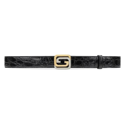  GUCCI古馳 22年秋冬 男士 方形互扣式雙G凱門鱷魚皮腰帶 715604 E7I0X 1000