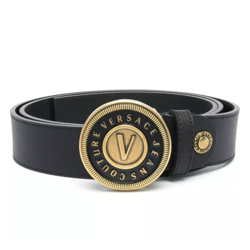 VERSACE JEANS/范思哲牛仔  男士黑色皮革時尚經典V字徽標皮帶腰帶  ED8YWAF14-E71627-E899