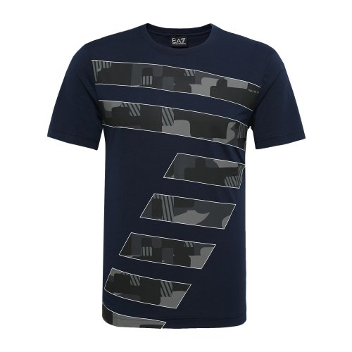 Emporio Armani/安普里奧阿瑪尼 時尚休閑深藍色圓領條紋印花LOGO男士短袖T恤 3ZPT88PJM9Z1554