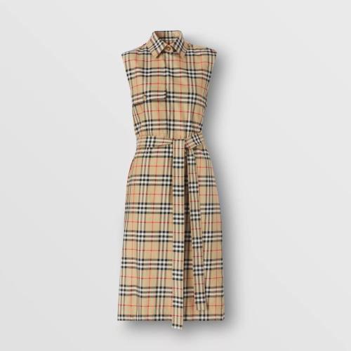  BURBERRY 22年秋冬 女士 Vintage 格紋棉質(zhì)襯衫式無(wú)袖連衣裙 80487331