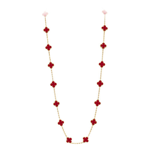 Van Cleef & Arpels/梵克雅寶 經典Vintage Alhambra系列 18k金黃金紅瑪瑙20四葉草長項鏈VCARD39800