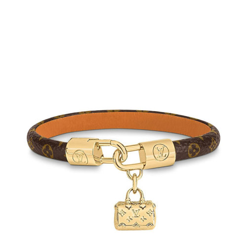 Louis Vuitton/路易威登 經典款SPEEDY CHARM系列 烏木色老花帆布飾金扣徽標壓印金鎖吊飾手鏈手鐲M8031E