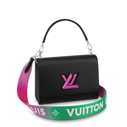 Louis Vuitton/路易威登 22春夏新款TWIST系列 女士中號黑色水波紋粒面牛皮革銀扣徽標扭鎖配可拆卸徽標織物肩帶單肩斜挎手提包M59416