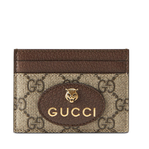 GUCCI/古馳   Neo Vintage系列 米色/烏木色GG Supreme帆布棕色皮革飾面卡包597557K9GOT8861