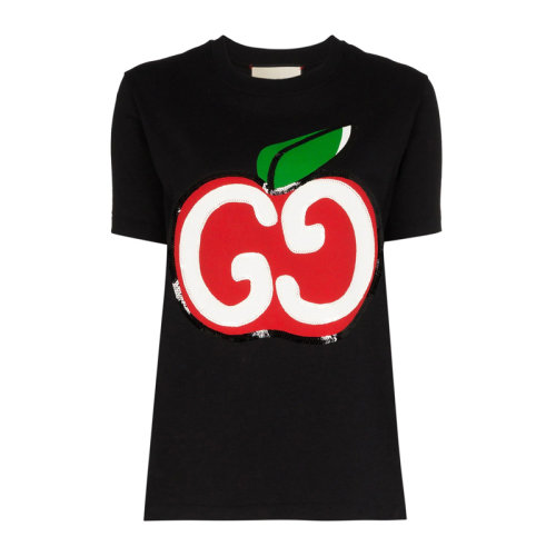 GUCCI/古馳  女裝 服飾 圓領 棉質經典款半袖 女士短袖T恤 580762蘋果雙G