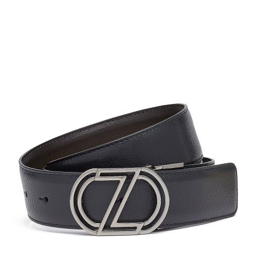 Z Zegna 經典Z字標識黑色微粒面小牛皮配深棕色光滑小牛皮雙面腰帶小牛皮腰帶 男士腰帶/皮帶 J1107C-BMRA1B-NTM