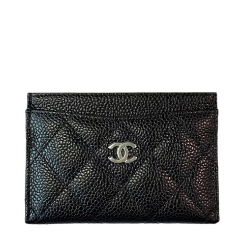  CHANEL/香奈兒 經典款 女士黑色棱紋粒面皮革銀色雙C卡片夾卡包AP0213Y01588C3906