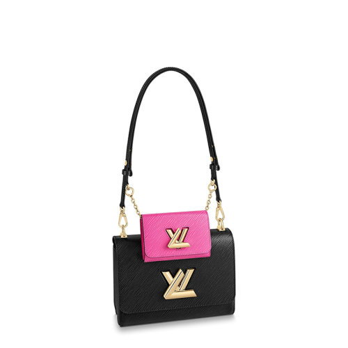 Louis Vuitton/路易威登 22春夏新款TWIST系列 女士中號黑色/紫紅色水波紋皮革金色旋扣配可拆卸小袋斜跨多功能二合一單肩包M59885