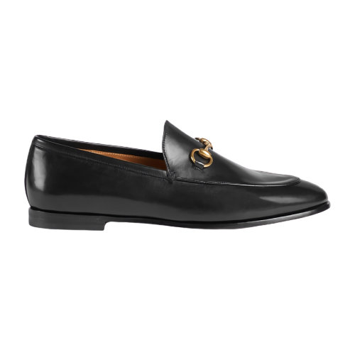 GUCCI/古馳  Gucci Jordaan 女士馬銜黑色皮革鹿皮樂福鞋404069BLM001000