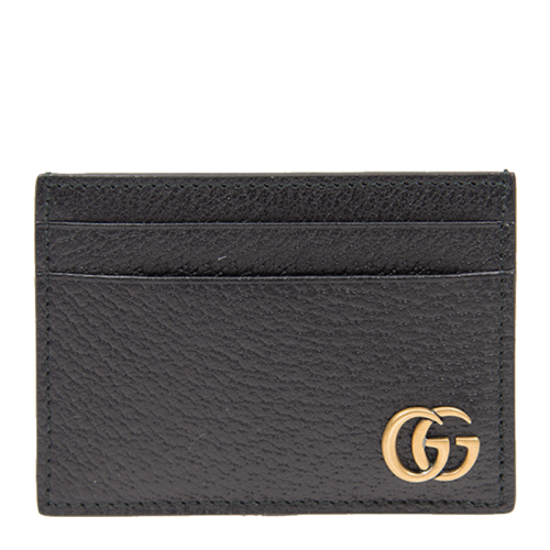 GUCCI/古馳 Marmont系列男士黑色牛皮GG金屬徽標零錢包名片夾卡包男包 436022-DJ20T-1000
