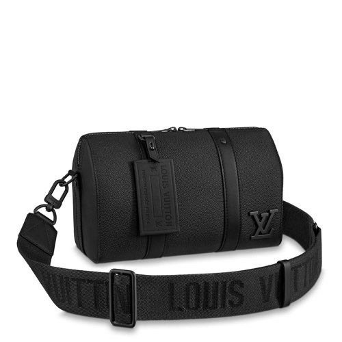 Louis Vuitton/路易威登 22春夏新款CITY KEEPALL系列 男士黑色牛皮革徽標黑扣配可拆卸肩帶吊飾單肩斜挎包M59255