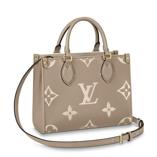 Louis Vuitton/路易威登 經典款ONTHEGO系列 女士小號大象灰/奶白色雙色老花壓紋粒面皮革單肩手提托特包M45779