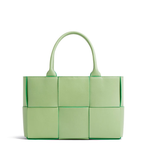 Bottega Veneta/葆蝶家 22新款A(yù)rco Tote系列 女士開(kāi)心果綠牛皮皮革飾Intreccio圖案附可拆卸拉鏈口袋手提托特包652867V1Q713880